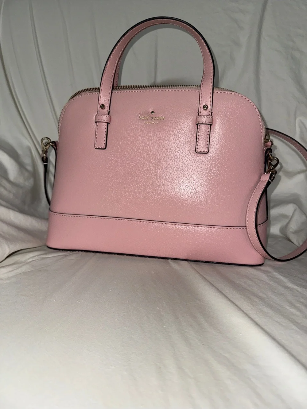 kate spade pink leather dome satchel with gold-tone hardware